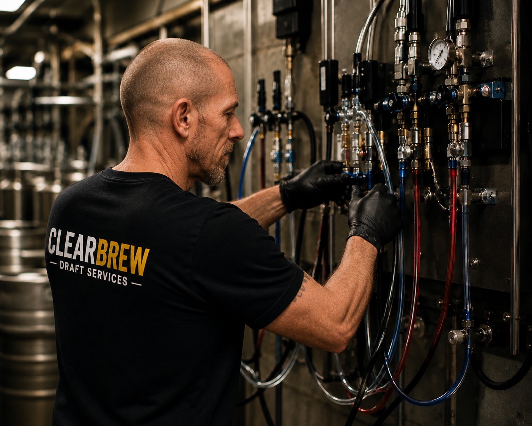 Matt servicing a commercial draft system for ClearBrew