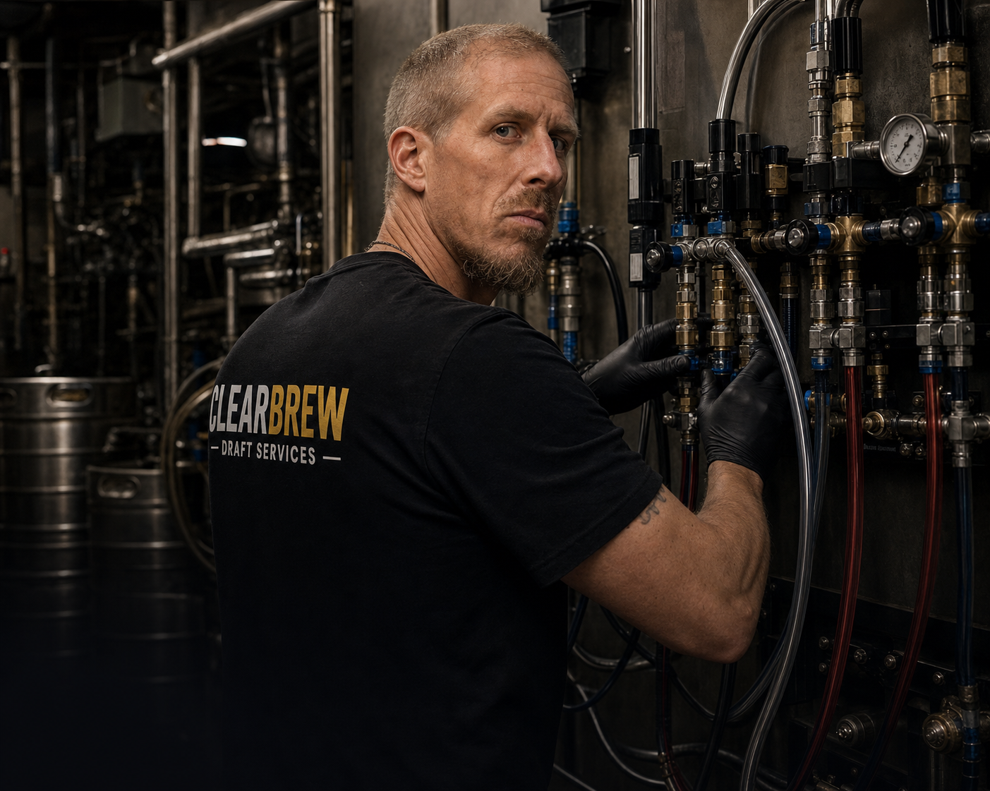 Matt servicing a commercial draft system for ClearBrew